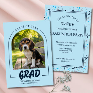 Dog Graduation Pet Photo Baby Blue & Navy Invitation