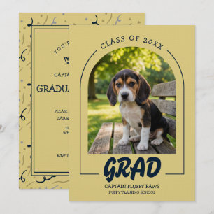 Dog Graduation Pet Photo Pale Gold, Pale Olive Invitation