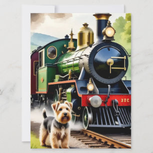 Dog Greeting steam train Card
