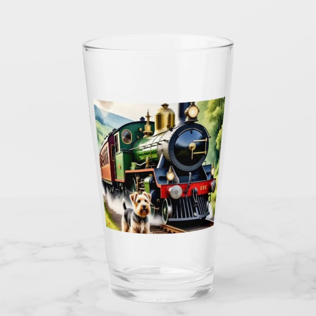 Dog Greeting steam train Glass (Front)