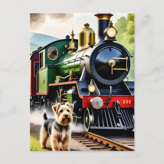 Dog Greeting steam train Postcard (Front)