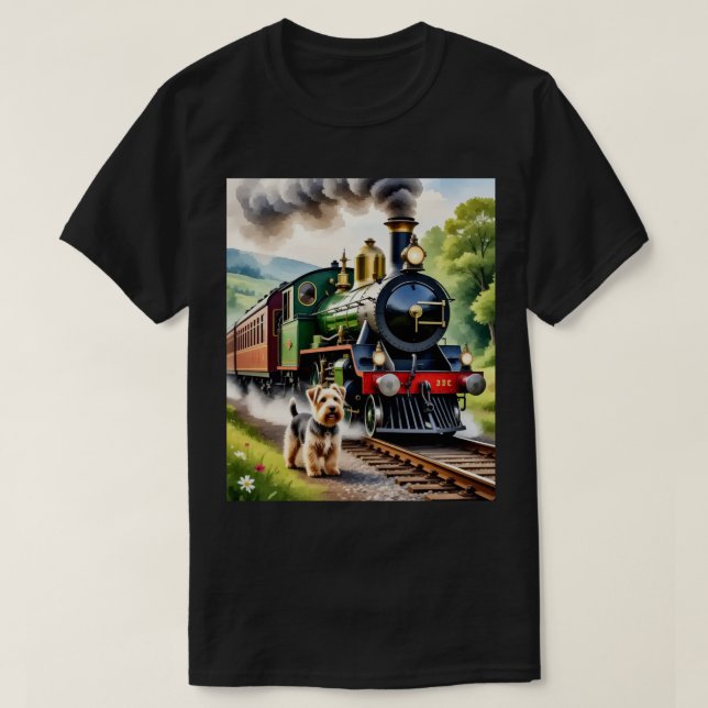 Dog Greeting steam train T-Shirt (Design Front)