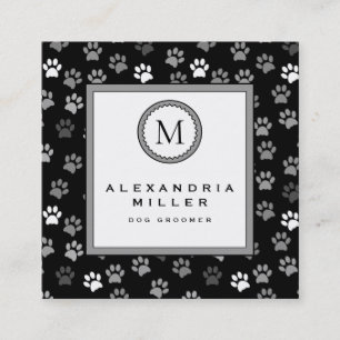 Dog Groomer Animal Paw Prints Monogram Square Business Card