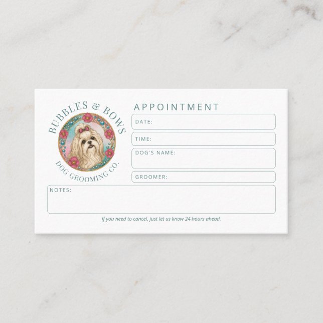 Dog Groomer Appointment Card Cute Shih Tzu Logo (Front)