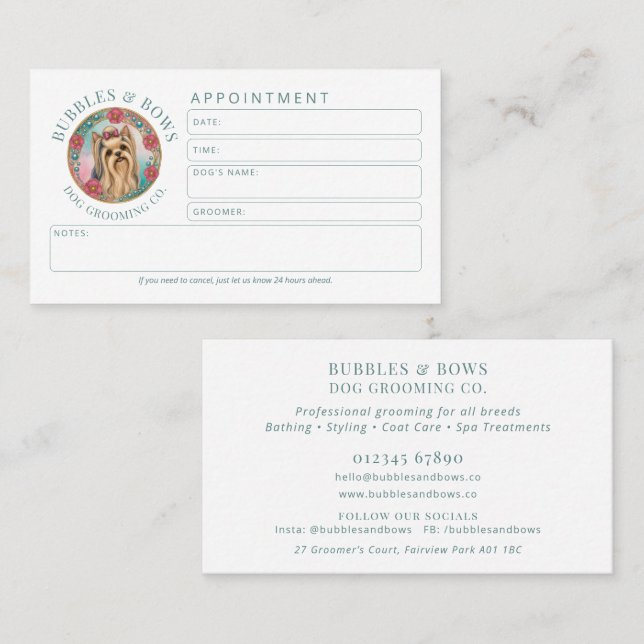 Dog Groomer Appointment Card Cute Yorkie Logo (Front/Back)