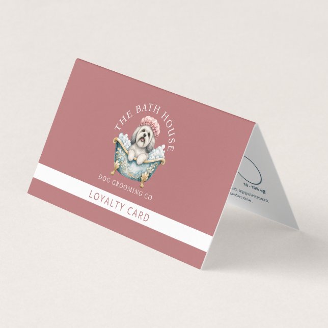 Dog Groomer Business Loyalty Card Lhasa Apso Logo (Front)