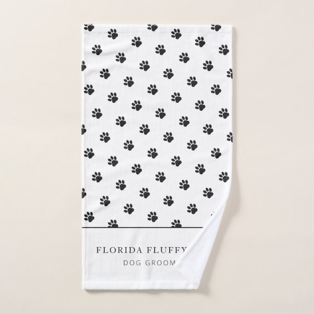 Dog Groomer Business Paw Print Pattern Hand Towel (Hand Towel)
