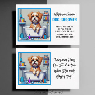 Dog Groomer Cute Puppy Blue Business Card
