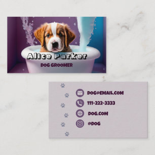 Dog Groomer, Dog in the bath, Business Card