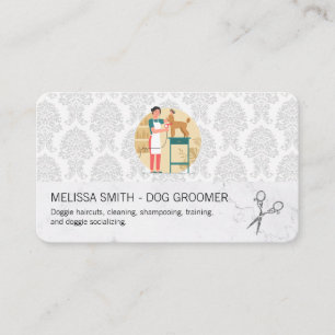 Dog Groomer Hair Stylist Damask Pattern Business Card