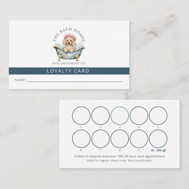 Dog Groomer Loyalty Card Cute Toy Poodle Logo (Front/Back)
