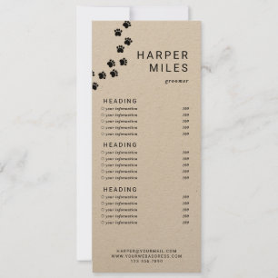 Dog groomer paw path price list or services card