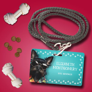 Dog Groomer Paw Print Border ID Badge