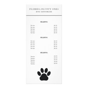 Dog Groomer Paw Print Services Price List Rack Car Card