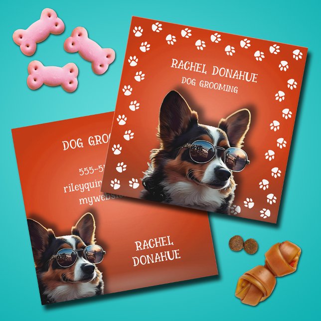 Dog Groomer Paw Prints Square Business Card (Dog Groomer Paw Prints Square Business Cards)