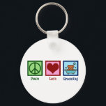 Dog Groomer Peace Love Pet Grooming Key Ring<br><div class="desc">Peace Love Dog Grooming. A cute dog groomer business gift for a plush pet grooming company that grooms your sweet pooch. Features a peace sign,  heart,  and adorable dog in a bath.</div>