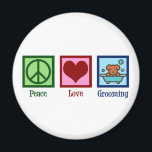 Dog Groomer Peace Love Pet Grooming Magnet<br><div class="desc">Peace Love Dog Grooming. A cute dog groomer business gift for a plush pet grooming company that grooms your sweet pooch. Features a peace sign,  heart,  and adorable dog in a bath.</div>