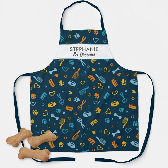 Dog Groomer Pet Salon Tools Custom Name Apron (Creator Uploaded)