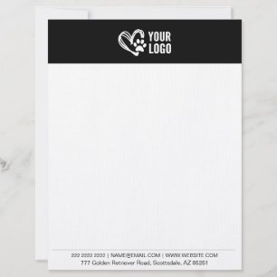 Dog Groomer Pet Walking Minimalist Black & White Custom Letterhead