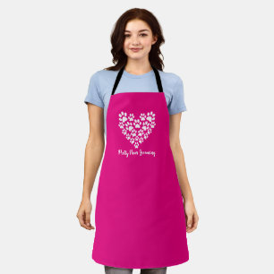 Dog Groomer Pink Paw Print Heart Apron