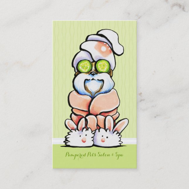 Dog Groomer Spa Robed Shih Tzu Cucumber Business Card (Front)