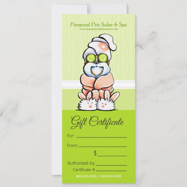 Dog Groomer Spa Shih Tzu Cucumber Gift Certificate (Front)
