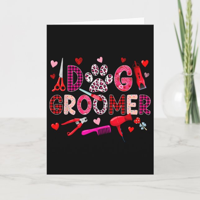 Dog Groomer Tools Valentine's Day Leopard Cute Hea Card (Front)