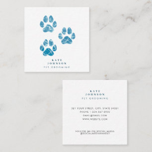 Dog Groomer Wash Paws Prints Watercolor Water Square Business Card