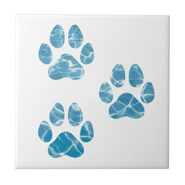 Dog Groomer Wash Paws Prints Watercolor Water Tile (Front)