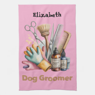 Dog Groomer Watercolor Personalised Tea Towel