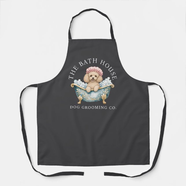 Dog Grooming Apron Cute Toy Poodle In Bath Art (Front)