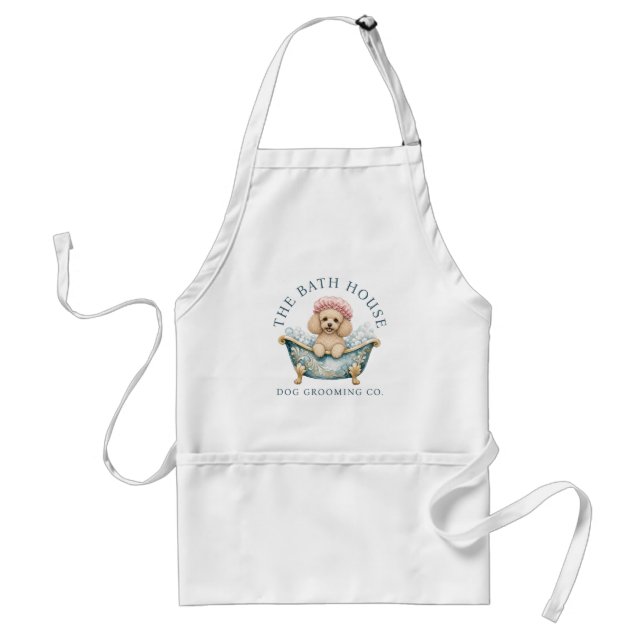 Dog Grooming Apron Cute Toy Poodle In Bath Art (Front)