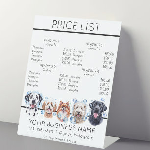 Dog grooming bathing cute dogs service price list pedestal sign
