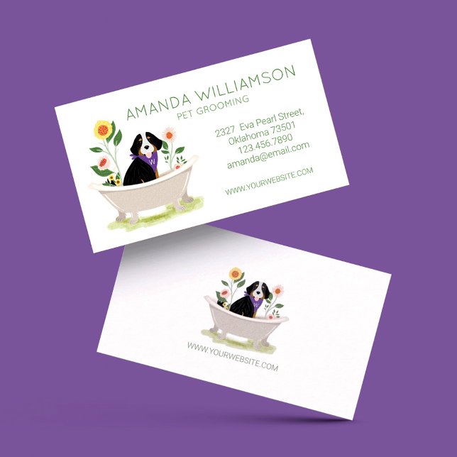 Dog Grooming Bernese Mountain Dog In Bathtub Business Card (Creator Uploaded)