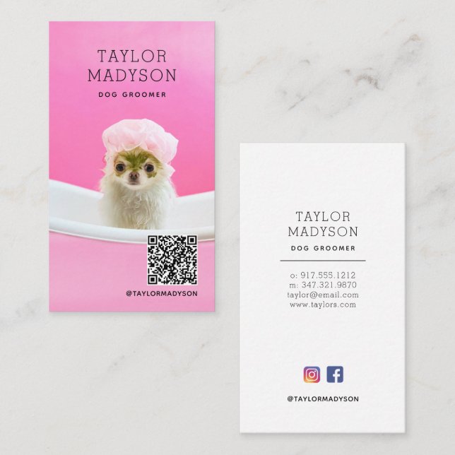 Dog Grooming Boutique Pampered Puppy QR Code Business Card (Front/Back)