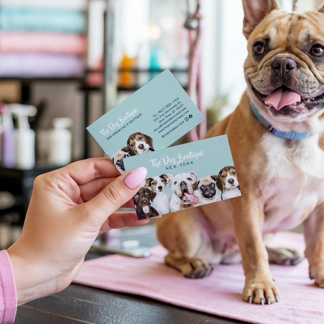 Dog grooming boutique pet sitter cute puppy script business card (Dog grooming boutique pet sitter cute puppy script)