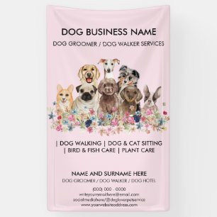 Dog grooming boutique pet sitter pink business banner
