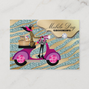 Dog Grooming Business Card Sparkle Zebra Teal