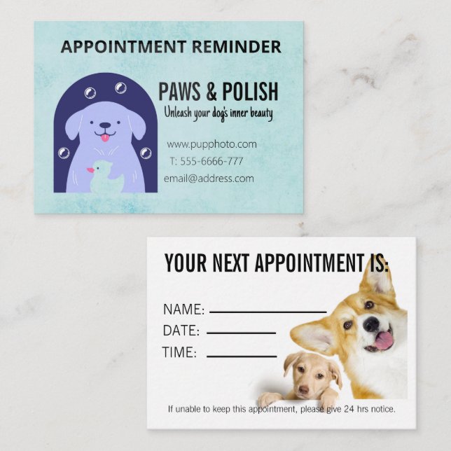 Dog Grooming Business Custom Appointment Card (Front/Back)