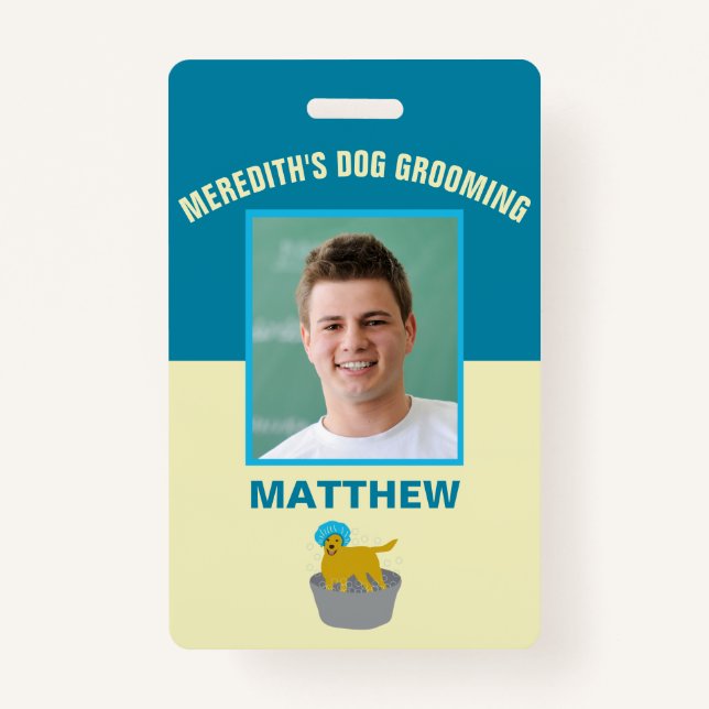 Dog Grooming Business Dog Groomers Personalised ID Badge (Front)