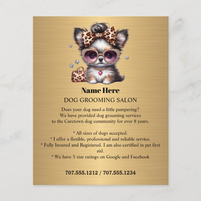 Dog grooming business personalised flyer (Front)