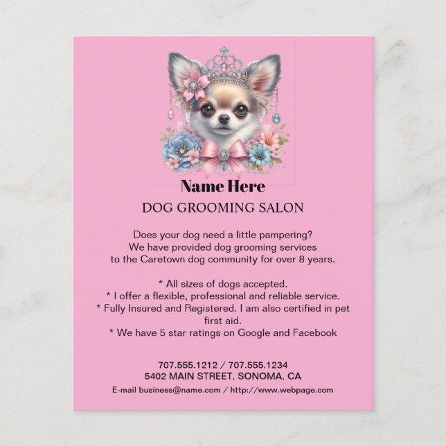 Dog grooming business personalised flyer (Front)