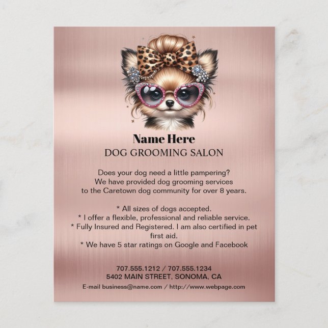 Dog grooming business personalised flyer (Front)