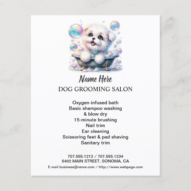 Dog grooming business personalised flyer (Front)
