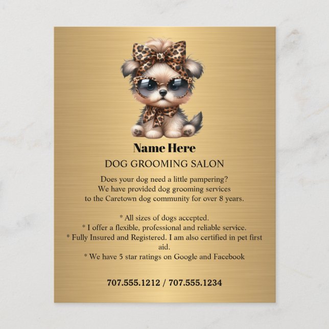 Dog grooming business personalised flyer (Front)