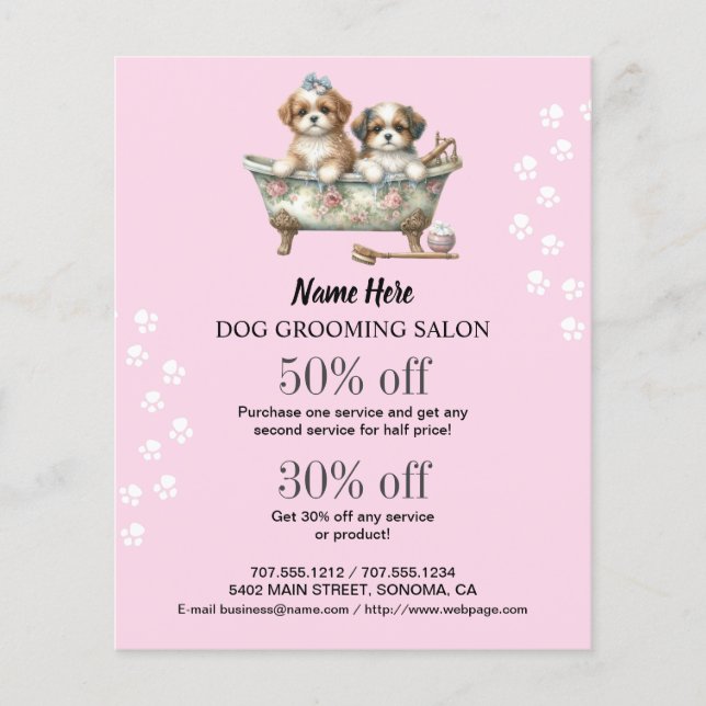 Dog grooming business personalised flyer (Front)