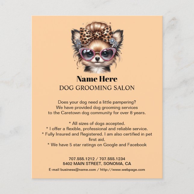 Dog grooming business personalised flyer (Front)