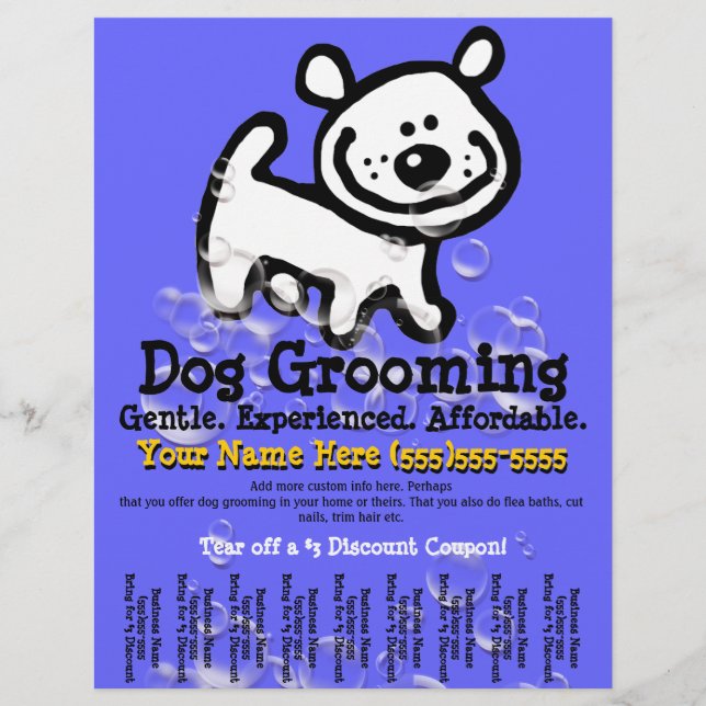 Dog Grooming. Customisable Promotional Tear sheet (Front)
