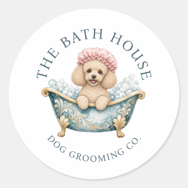 Dog Grooming Cute Toy Poodle Stickers (Front)