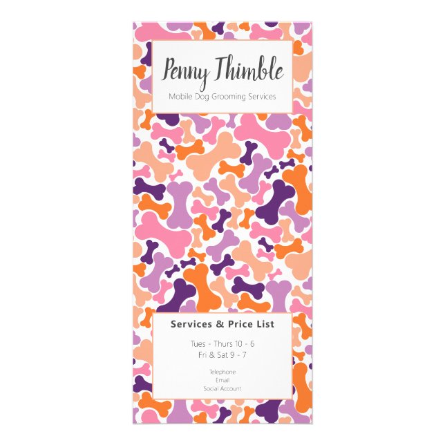 Dog Grooming, Doggie bone Groomer services Rack Card (Front)